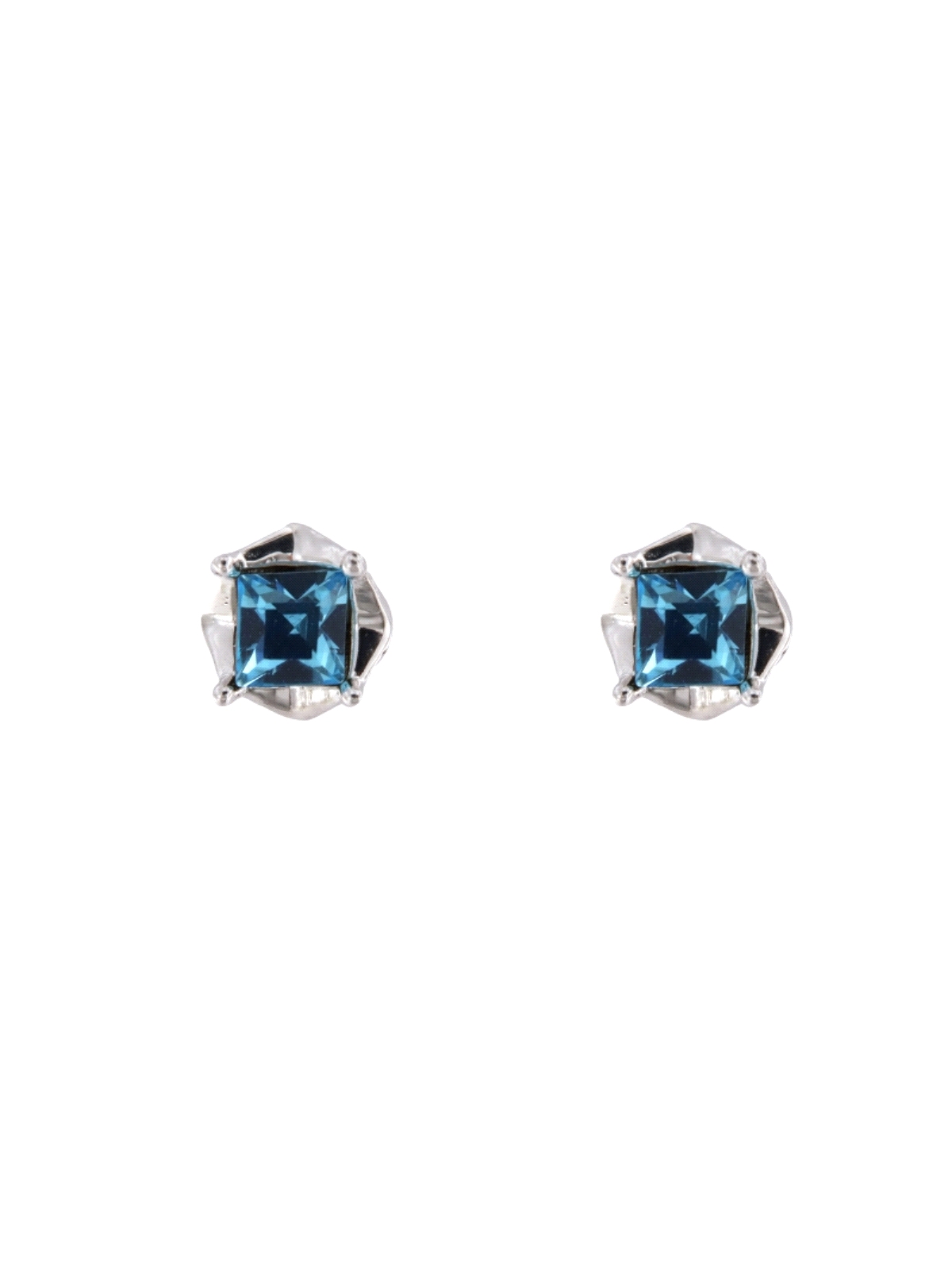 Pendientes de presión con circonita color zafiro talla princesa en Plata de Ley 925