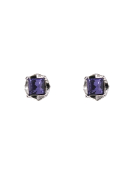 Pendientes de presión con circonita color amatista talla princesa en Plata de Ley 925