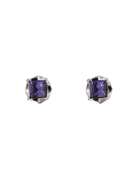 Pendientes de presión con circonita color amatista talla princesa en Plata de Ley 925