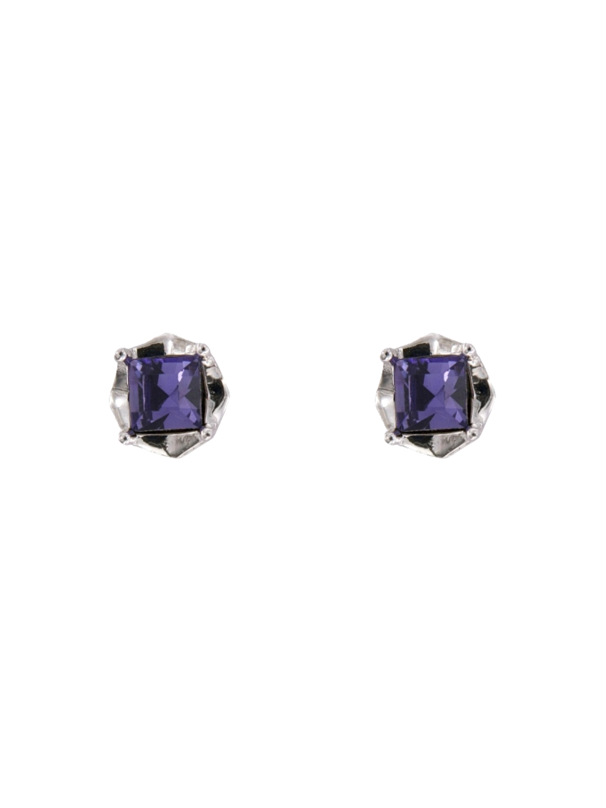 Pendientes de presión con circonita color amatista talla princesa en Plata de Ley 925