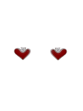 Pendientes de presión corazón rojo con circonita blanca en Plata de Ley 925