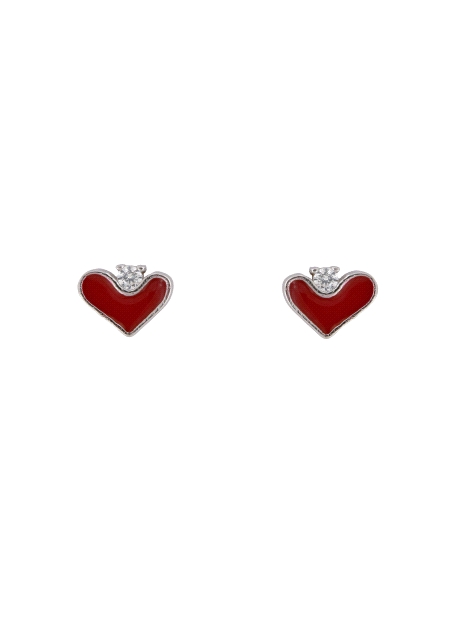 Pendientes de presión corazón rojo con circonita blanca en Plata de Ley 925