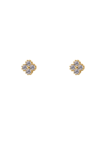 Pendientes de presión dorados flor con circonita blanca