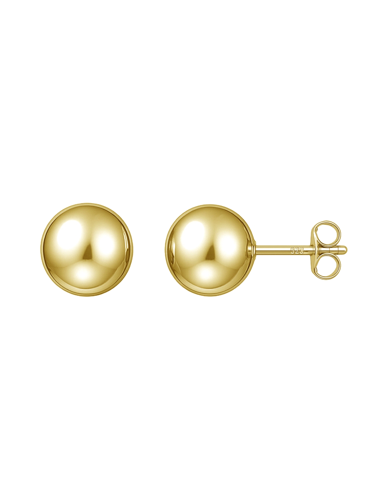 Pendientes de presión dorados bola lisa 8 mm en Plata de Ley 925
