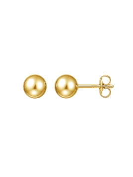 Pendientes de presión dorados bola lisa 6 mm en Plata de Ley 925