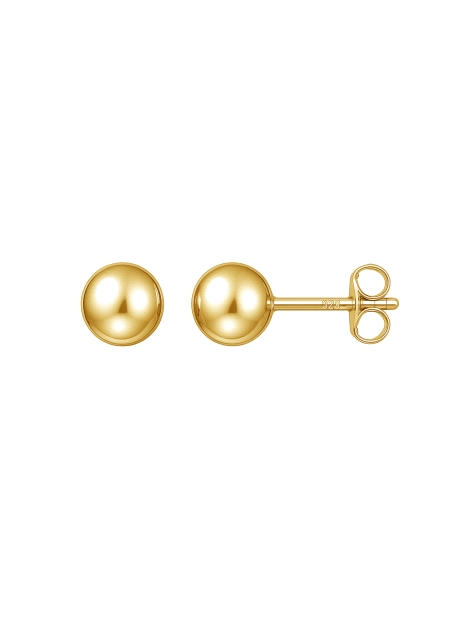 Pendientes de presión dorados bola lisa 6 mm en Plata de Ley 925
