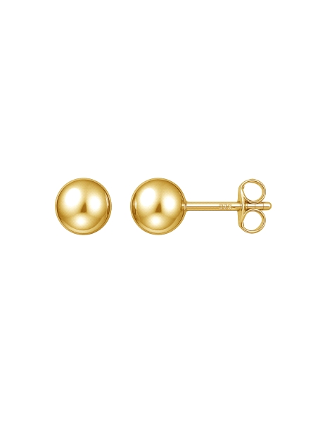 Pendientes de presión dorados bola lisa 6 mm en Plata de Ley 925