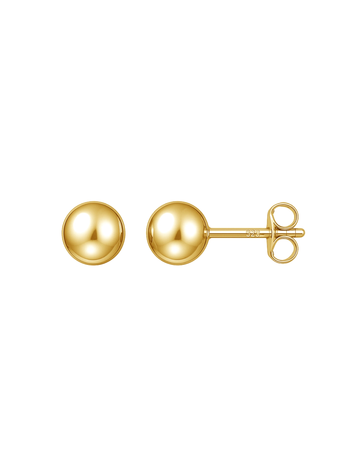 Pendientes de presión dorados bola lisa 6 mm en Plata de Ley 925
