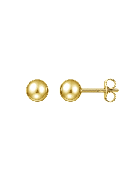 Pendientes de presión dorados bola lisa 5 mm en Plata de Ley 925