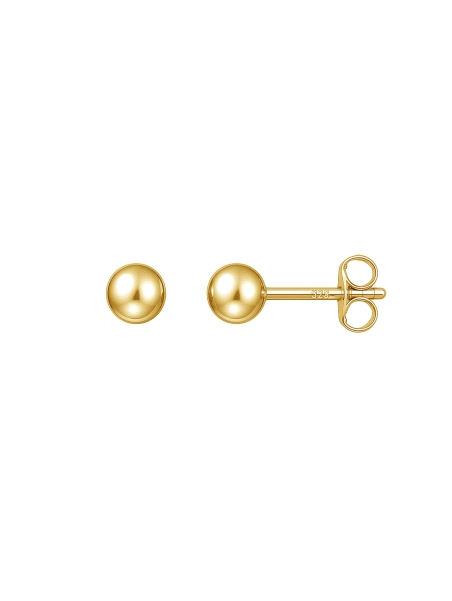 Pendientes de presión dorados bola lisa 4 mm en Plata de Ley 925