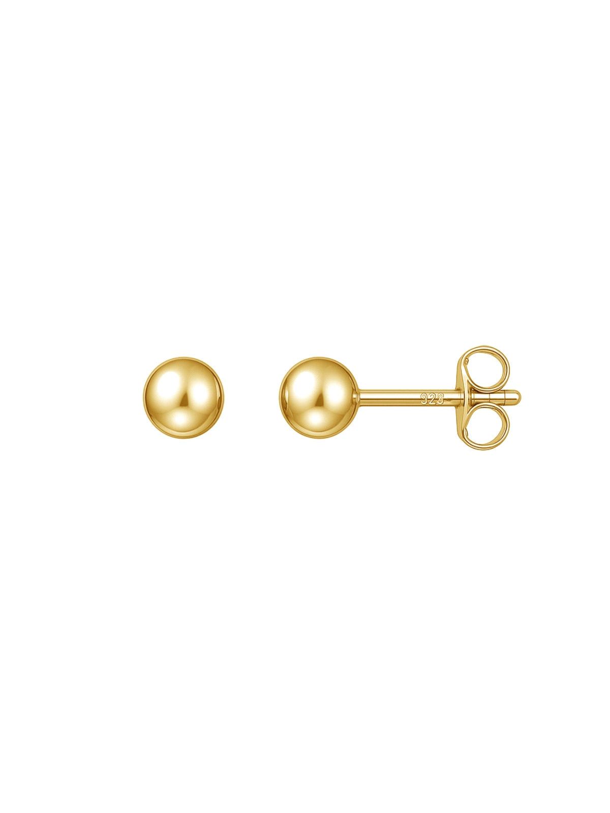 Pendientes de presión dorados bola lisa 4 mm en Plata de Ley 925