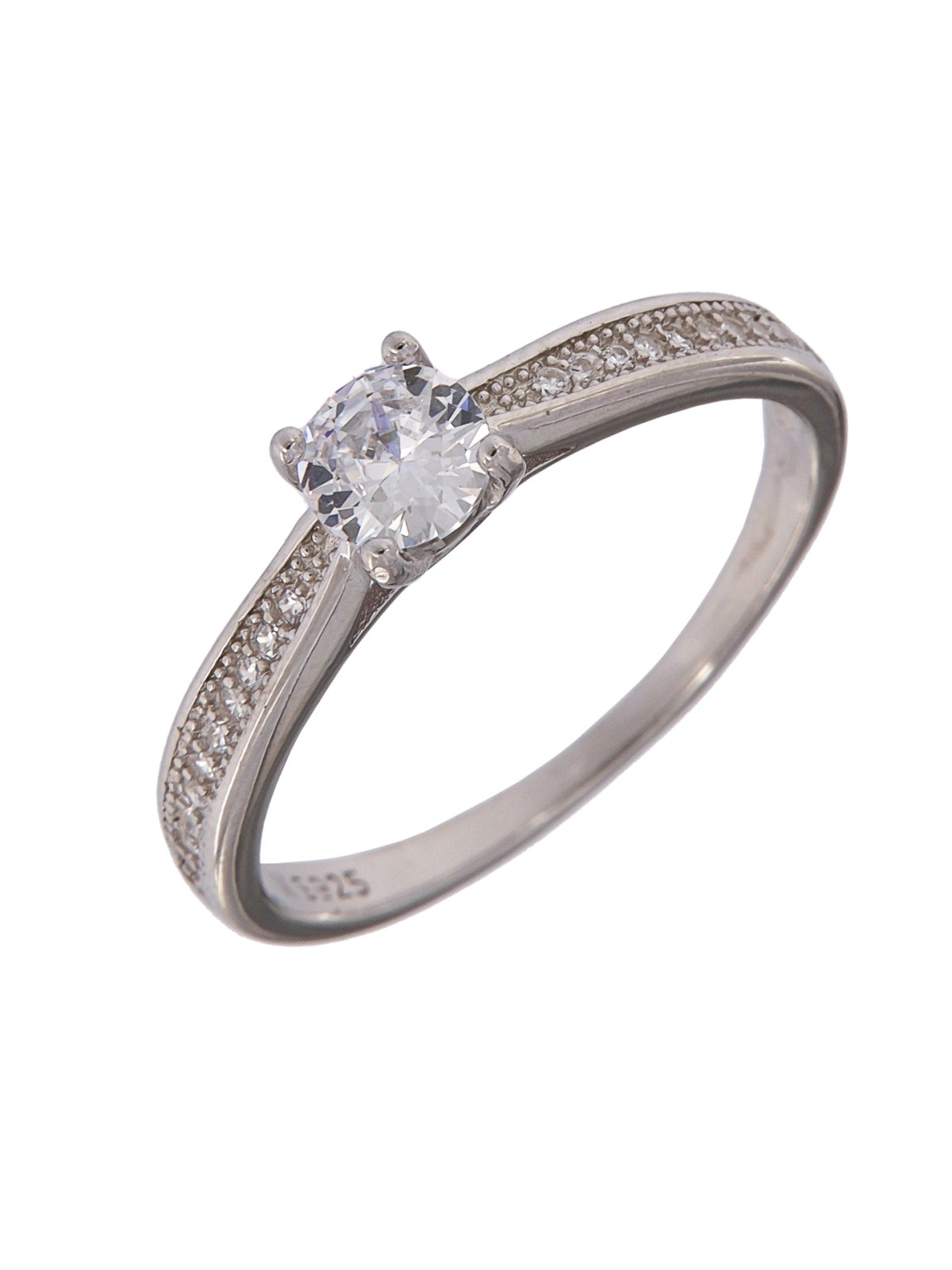 Anillo Solitario de Plata con Doble Hilera de Circonitas en Plata 925