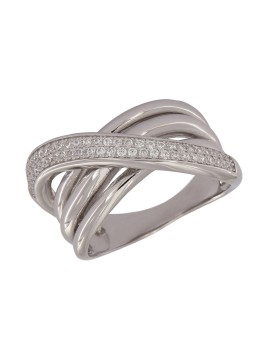 Anillo de Plata de Cruce Múltiple con Circonitas