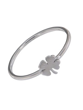 Anillo muy fino y sencillo con un trébol de cuatro hojas en Plata Lisa de Primera de Ley.