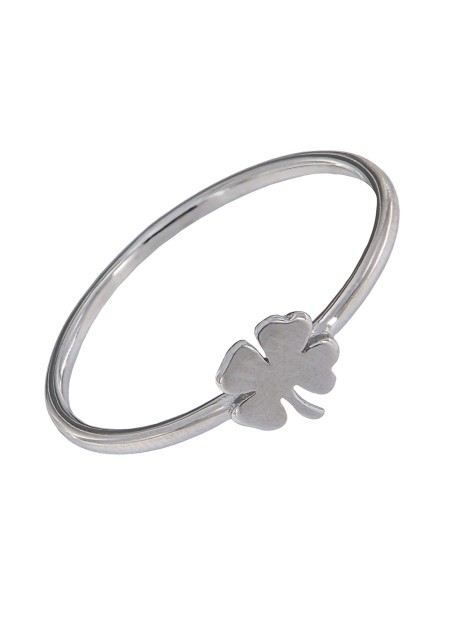 Anillo muy fino y sencillo con un trébol de cuatro hojas en Plata Lisa de Primera de Ley.
