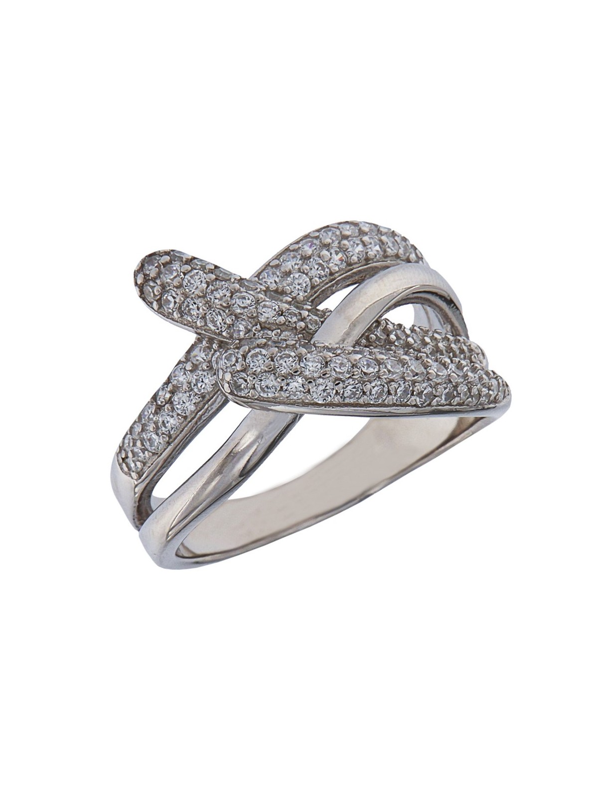 Anillo de Plata con Doble Cruce de Circonitas en Plata 925