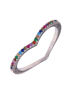 Anillo plata ondulado con circonitas multicolor en plata de ley 925