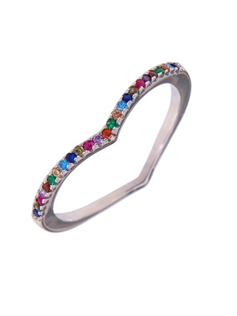 Anillo plata ondulado con circonitas multicolor en plata de ley 925