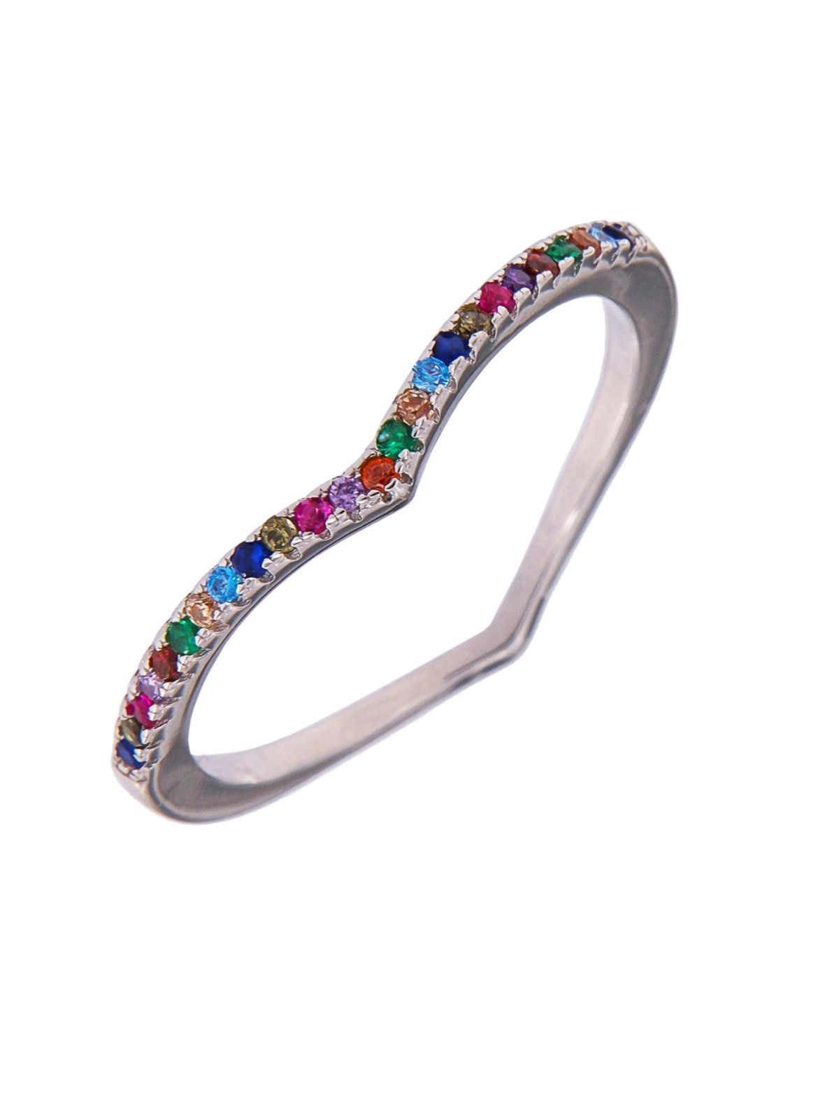Anillo plata ondulado con circonitas multicolor en plata de ley 925