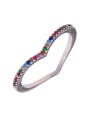 Anillo plata ondulado con circonitas multicolor en plata de ley 925