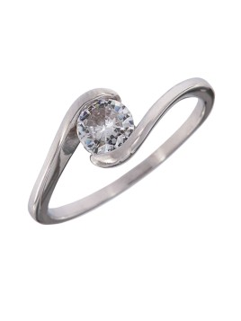 Anillo Solitario de Plata de Línea Curva en Plata 925