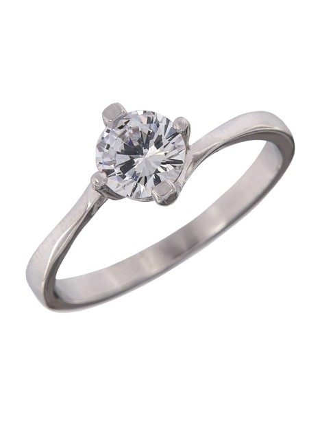 Anillo Solitario de Plata de Cuatro Garras y Aro Fino en Plata 925
