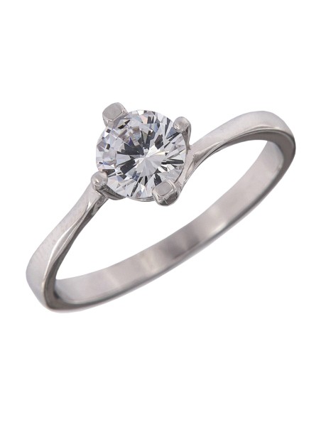 Anillo Solitario de Plata de Cuatro Garras y Aro Fino en Plata 925