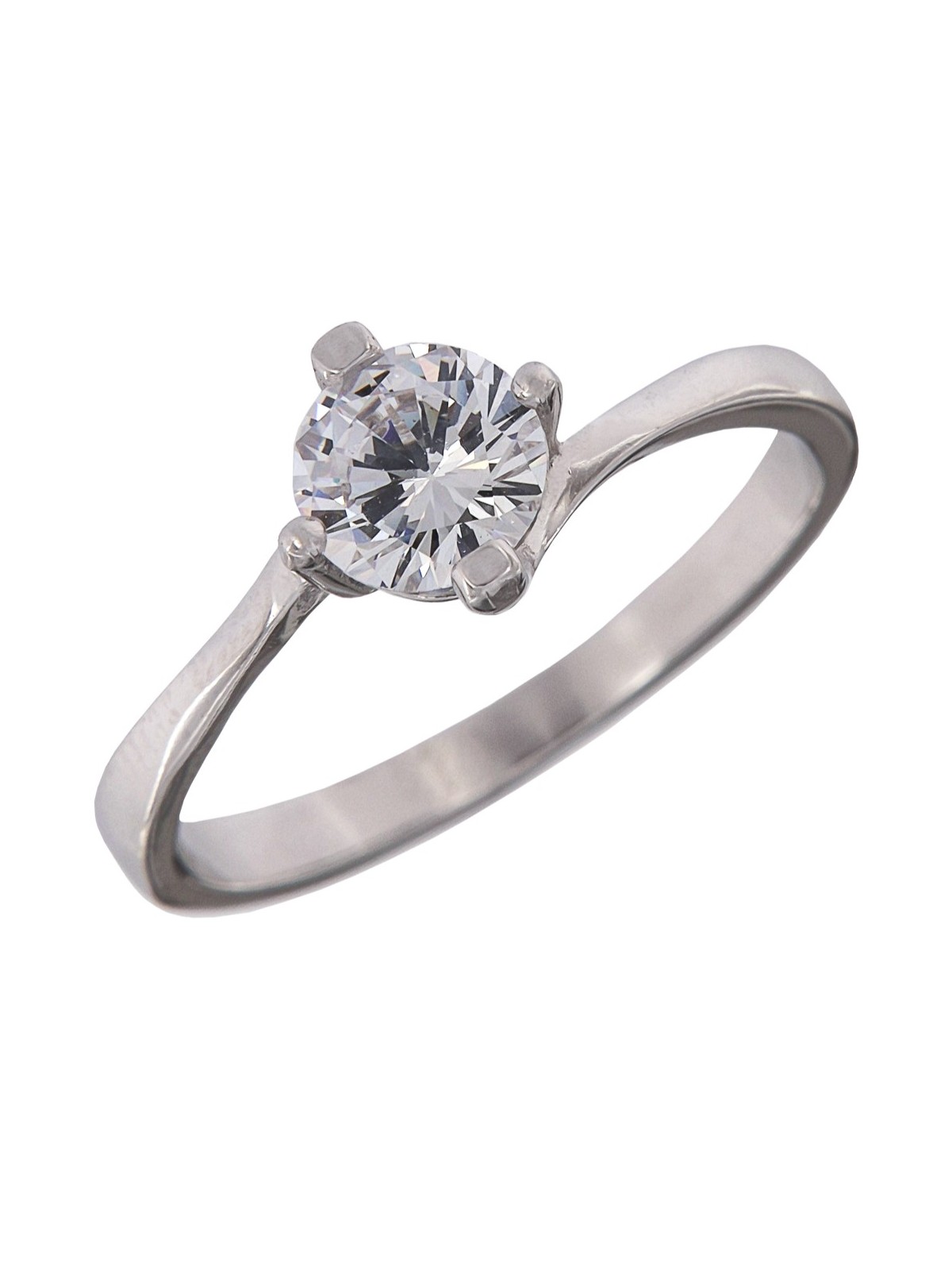 Anillo Solitario de Plata de Cuatro Garras y Aro Fino en Plata 925