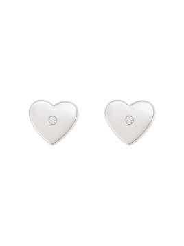 Pendientes de presión corazón liso con circonita blanca en Plata de Ley 925