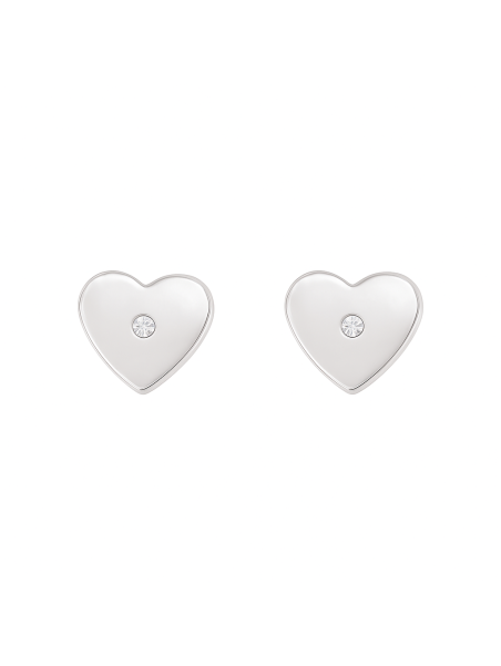 Pendientes de presión corazón liso con circonita blanca en Plata de Ley 925