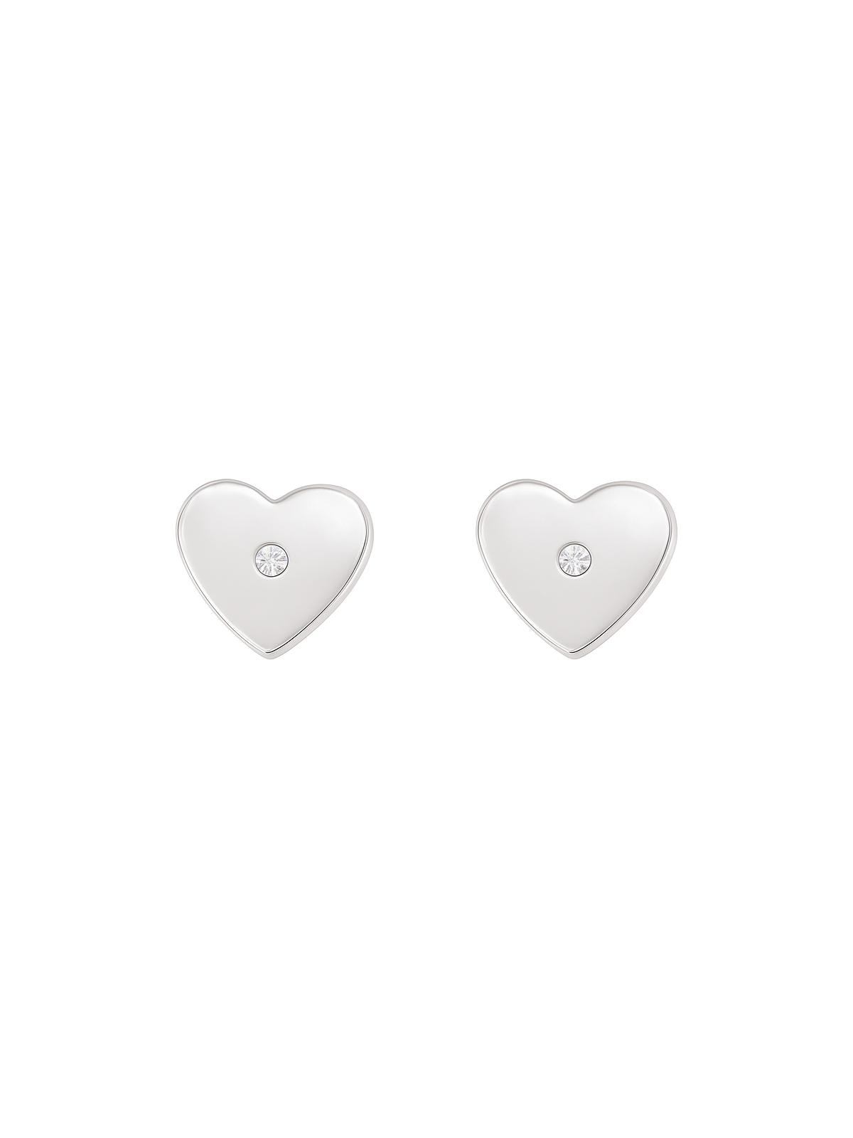 Pendientes de presión corazón liso con circonita blanca en Plata de Ley 925
