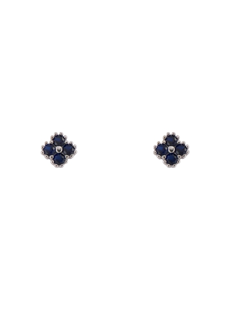 Pendientes de presión flor con circonita color zafiro en Plata de Ley 925