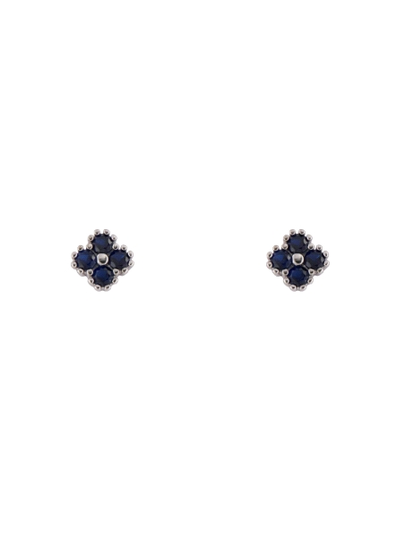 Pendientes de presión flor con circonita color zafiro en Plata de Ley 925