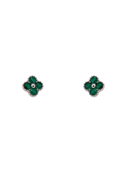 Pendientes de presión flor con circonita color esmeralda en Plata de Ley 925