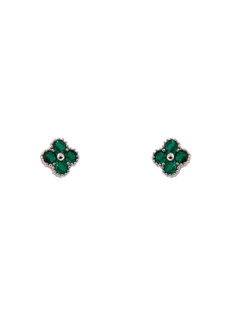 Pendientes de presión flor con circonita color esmeralda en Plata de Ley 925
