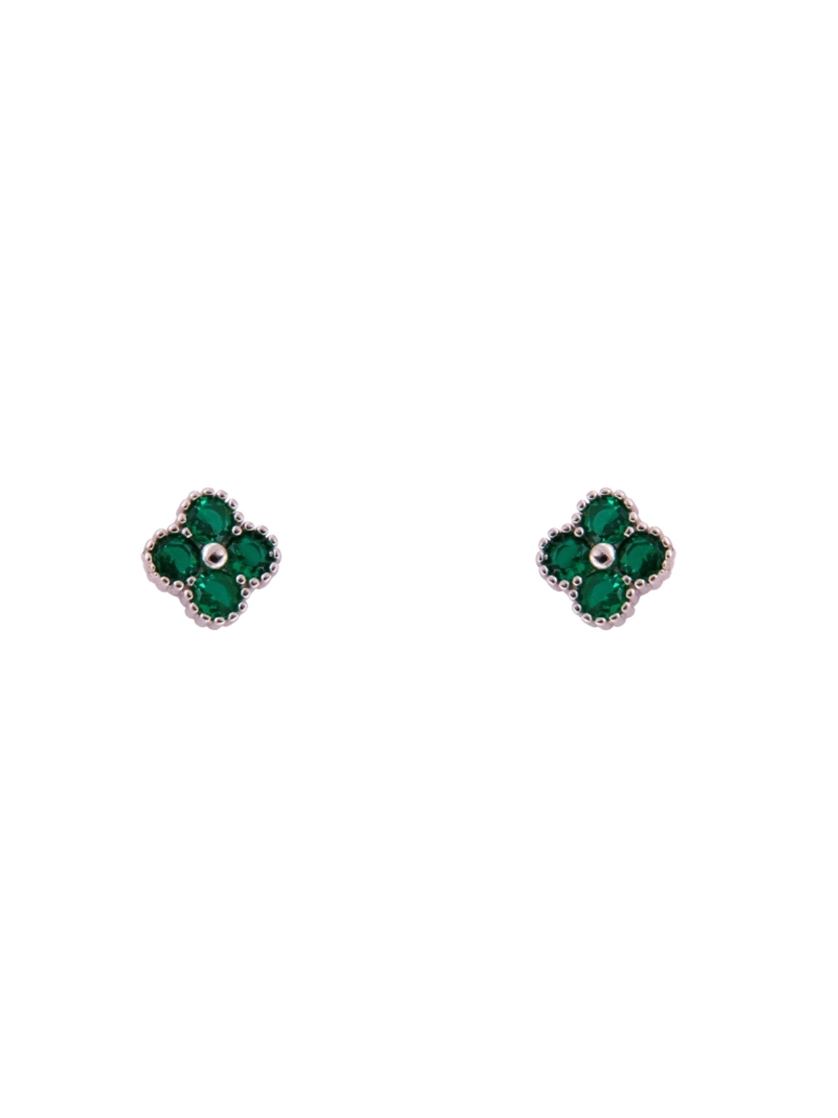 Pendientes de presión flor con circonita color esmeralda en Plata de Ley 925