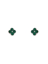 Pendientes de presión flor con circonita color esmeralda en Plata de Ley 925