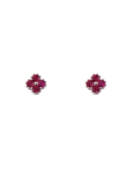 Pendientes de presión flor con circonita color rubí en Plata de Ley 925