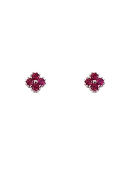 Pendientes de presión flor con circonita color rubí en Plata de Ley 925