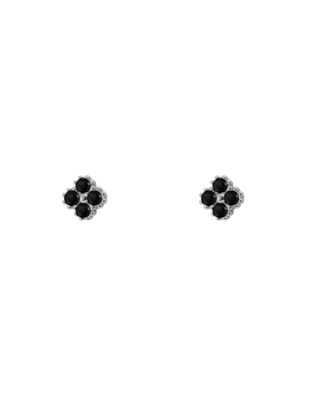 Pendientes de presión flor con circonita negra en Plata de Ley 925