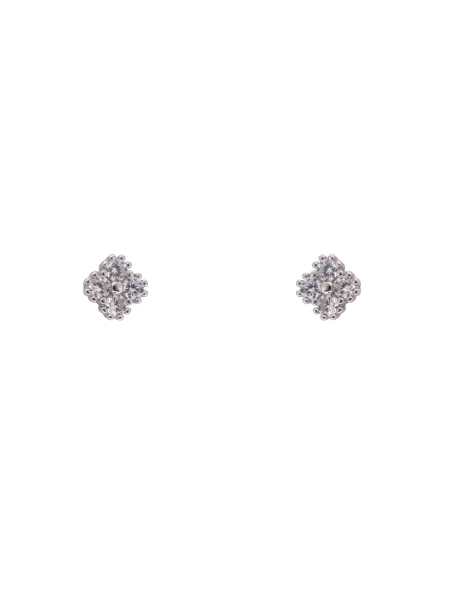 Pendientes de presión flor con circonita blanca en Plata de Ley 925