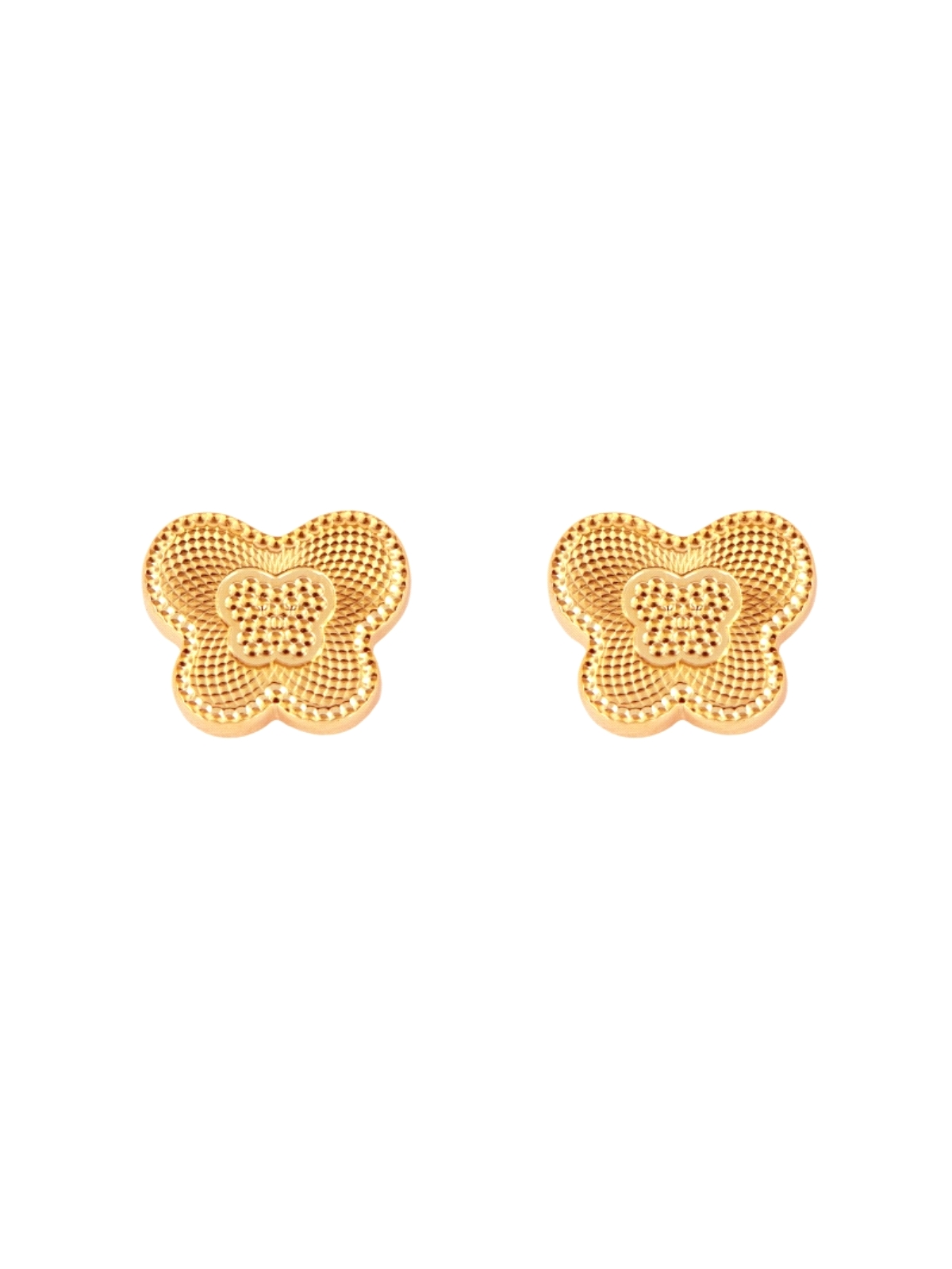 Pendientes de presión dorados flor labrada en Plata de Ley 925