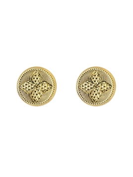 Pendientes de presión dorados círculo floral con relieve en Plata de Ley 925