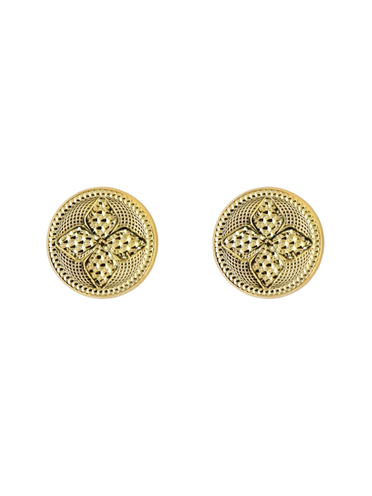 Pendientes de presión dorados círculo floral con relieve en Plata de Ley 925