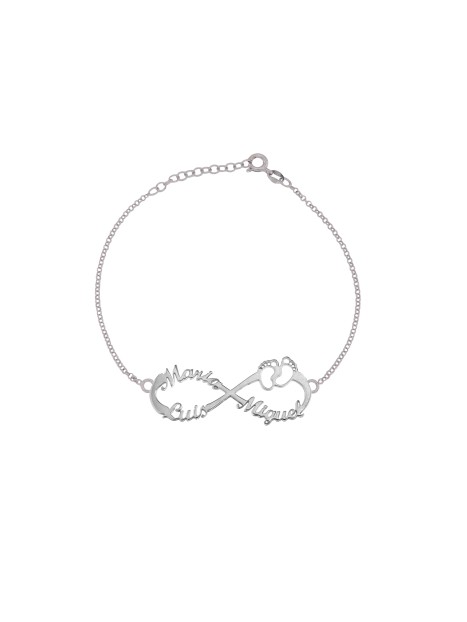 Pulsera Infinito Personalizada con Nombres y Huellitas de Bebé