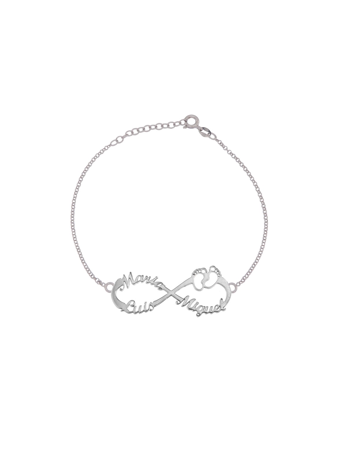 Pulsera Infinito Personalizada con Nombres y Huellitas de Bebé