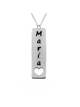 Colgante Barra Vertical Personalizado con Nombre y Corazón en Plata