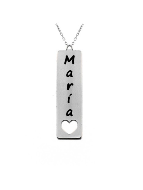 Colgante Barra Vertical Personalizado con Nombre y Corazón en Plata