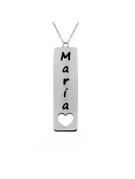 Colgante Barra Vertical Personalizado con Nombre y Corazón en Plata
