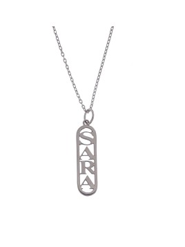 Colgante Vertical con Nombre Calado Personalizado en Plata